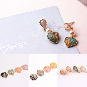 DIY Alloy Jewelry Findings Gold Foil Resin Heart Round Water Drop Charms Pendants For Earring Necklace Bracelet Accessories