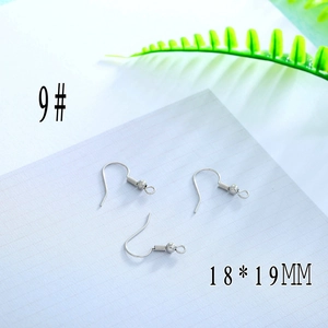 Close-up of 18x19mm silver-colored metal ear hooks with spring coil and bead details