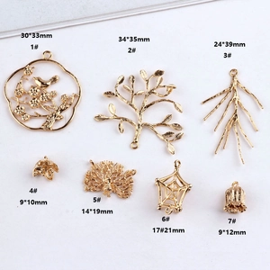 18K gold plated copper peacock and branch charms for DIY jewelry and necklace design
