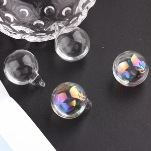 Rainbow iridescent glass globe beads with hanging loop for DIY jewelry making