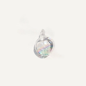 Detailed view of an iridescent clear glass sphere pendant for DIY jewelry making