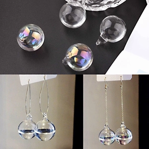 Glass Ball Pendants Iridescent Clear Round Bubble Charms For DIY Earring Necklace Jewelry Making Accessories For Women