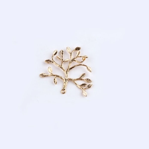 Detailed view of 18K gold plated branch leaf jewelry pendant with textured leaf veins