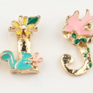 Enamel floral alphabet I and J gold pendants for DIY jewelry making and necklaces
