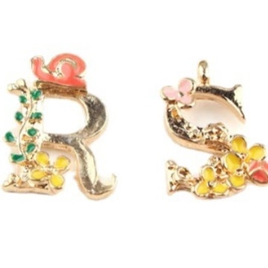 DIY floral letter R and S charms in gold alloy with colorful enamel for jewelry making