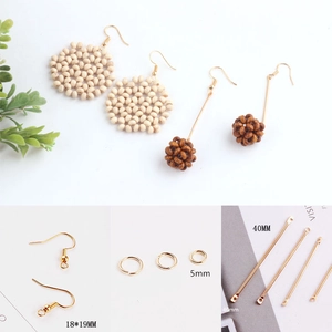 Detail of DIY earring components with dimensions for 18x19mm hooks and 40mm long pins