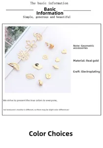 Vue détaillée de breloques dorées pour bijoux DIY en forme de fleurs et de feuilles