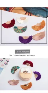 Macro detail of fan-shaped fringe tassel pendants in various colors for DIY jewelry making
