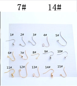 Detailed grid of fifteen alloy earring hook styles in gold and silver finishes