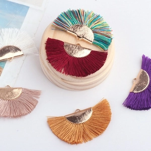 Colorful semi-circle fan tassel pendants with gold eyelets for DIY earring making