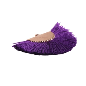 Handmade purple fan-shaped tassel charm with golden metal cap for DIY jewelry making