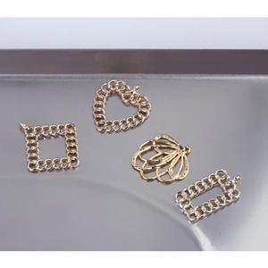 Golden alloy heart square rectangle and fan charms for DIY jewelry making and earrings
