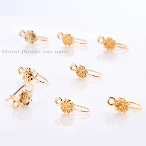 Gold Plated Flower U-Shaped Earring Hooks DIY Jewelry Findings Alloy Floral Stud Earring Components For Women Handmade Jewelry Making Accessories