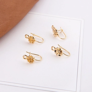 Gold-plated floral U-shaped earring hooks and DIY jewelry connectors set