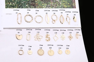 Detailed catalog of gold plated geometric jewelry pendants for DIY earring necklace crafts