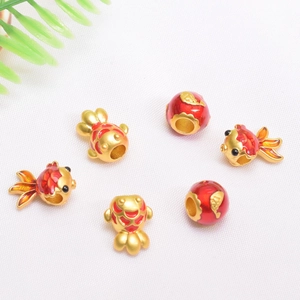 Ancient Gold Plated Copper Goldfish Koi Fish Charms Enamel Red Spacer Beads For DIY Bracelet Jewelry Making Findings