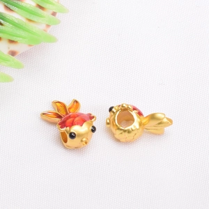 Gold-plated koi fish charms with red enamel for DIY bracelets and jewelry making