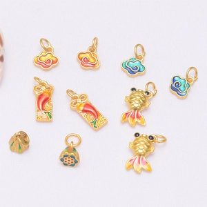 Pendentifs Vintage De Style Chinois Avec Motifs De Nuages Et Carpes Koi En Émail Alliage Doré Pour Création De Bijoux DIY