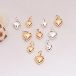 14K Gold Plated Copper Solid 3D Heart Pendant Only Without Chain Simple DIY Love Charms For Jewelry Making Bracelet Beads