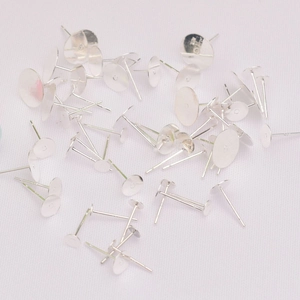 DIY flat pad earring posts in silver finish, multiple sizes for handmade jewelry making