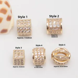 14K Gold Plated Copper Micro Pave Zirconia Spacer Beads Hollow Geometric Loose Beads For DIY Bracelet Necklace Making