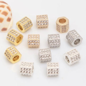 Pave set cubic zirconia hexagonal spacer beads for DIY 14k gold-filled jewelry crafting