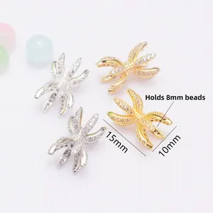 Cobre Bañado en Oro 14K Retención de Color Micro Pavé Diamantes de Imitación Seis Garras Agujero Pasante Cuentas Espaciadoras DIY Tapa de Cuenta Accesorios para Joyería