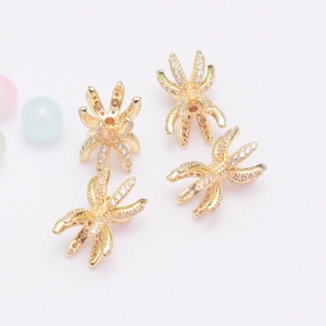Copper 14K Gold Plated Color Preservation Micro Pave Rhinestone Six-Claw Through-Hole Spacer Beads DIY Bead Cap Accessories For Jewelry Making