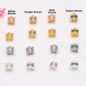 14K gold plated bead caps with micro-set zircon stones in various colors for jewelry making