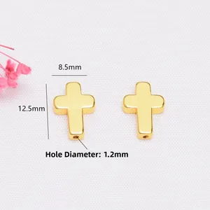 Cuentas de cruz de oro de 14K para joyería con agujero de 1,2 mm y 8,5x12,5 mm