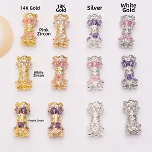 14K gold plated crown bead connectors with colorful zircon for DIY jewelry bracelets