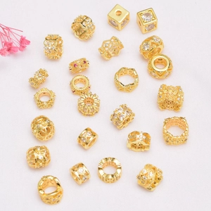 Perline Distanziatrici in Rame con Micro-Pavé di Strass Oro Argento Conservazione del Colore Fiocco di Neve Cavo Geometriche Perline Sciolte per DIY Gioielli