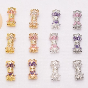 14K gold filled cylinder spacers with zircon and hollow petals for DIY bracelets