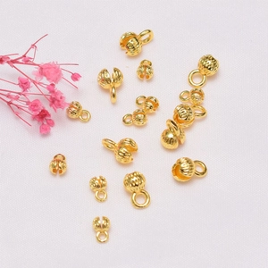 14K gold filled lotus leaf end caps and bell charms for DIY bracelet necklace making