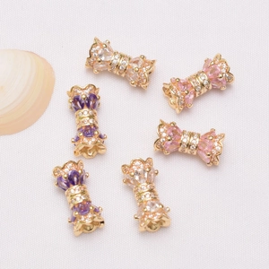 Macro detail of 14K gold plated waist connector with micro-set zircon for DIY bracelets