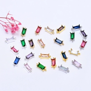 Rechthoekige Getrapte Slijpvorm Zirconia Connector Hangers Voor DIY Sieraden Maken Koperen Schakels 14K Goud Verguld Armband Accessoires