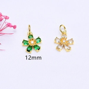 14K gold filled 12mm flower pendants with micro-paved cubic zirconia and marquise stones