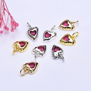 14K gold plated irregular heart pendant with red zircon inlay for DIY jewelry necklaces