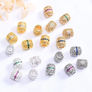 Perles d'Espacement Ovales Creuses en Cuivre Zirconia pour Bricolage Bijoux Plaqué Or 14K Breloques Cylindriques Accessoires