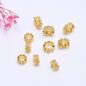 Cuentas espaciadoras bañadas en oro de 14K con circonitas para joyería artesanal DIY