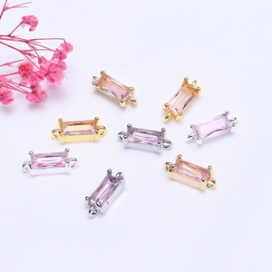 Rechthoekige zirkoon connectoren in roze en champagne voor DIY sieraden maken goud