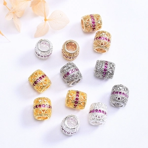 Perles d'espacement ovales creuses dorées 14K avec zircon violet pour bracelets DIY