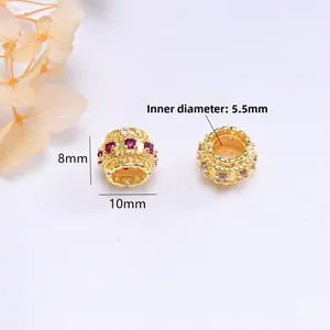 14K gold plated 10mm rhinestone lace charm with 5.5mm inner diameter for DIY jewelry