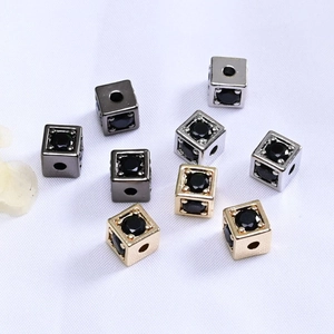 Cuentas espaciadoras cuadradas bañadas en oro 14K con circonitas para pulseras DIY