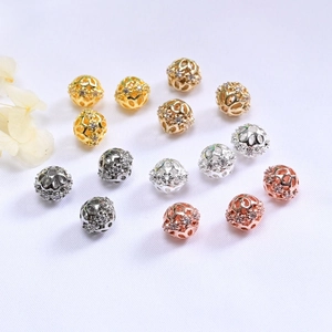 Micro Inlaid Zirconia Hollow Sphere Copper Beads Gold Plated Round Spacer Beads For DIY Bracelet Necklace Jewelry Making