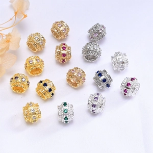 Copper Cubic Zirconia Hollow Filigree Flower Large Hole Beads DIY Bracelet Necklace Beading Jewelry Making Accessories Gold Silver Plated