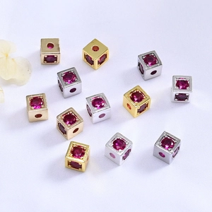 Cuentas espaciadoras cuadradas chapadas en oro 14K con circonitas para joyería DIY