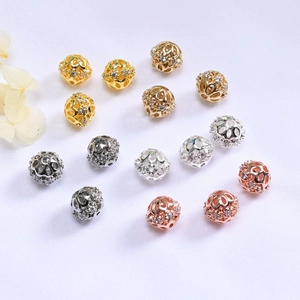 Macro shot of 14K gold plated hollow zircon beads in gold silver and rose gold finishes