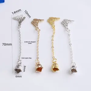 Cadena de borla de mariposa bañada en oro de 14K para joyería DIY con colgantes de campana