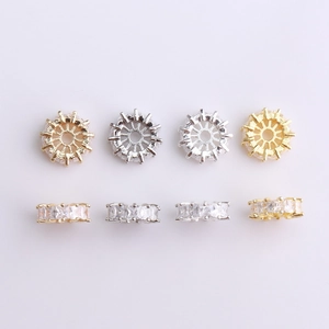 Macro view of 14K gold plated cubic zirconia spacer beads showing front and side details